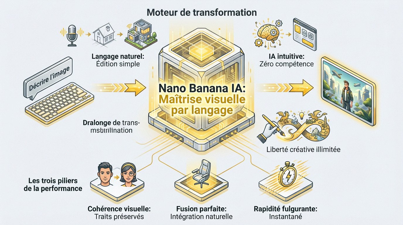 Interface de l'outil Nano Banana montrant la modification d'image par le langage naturel