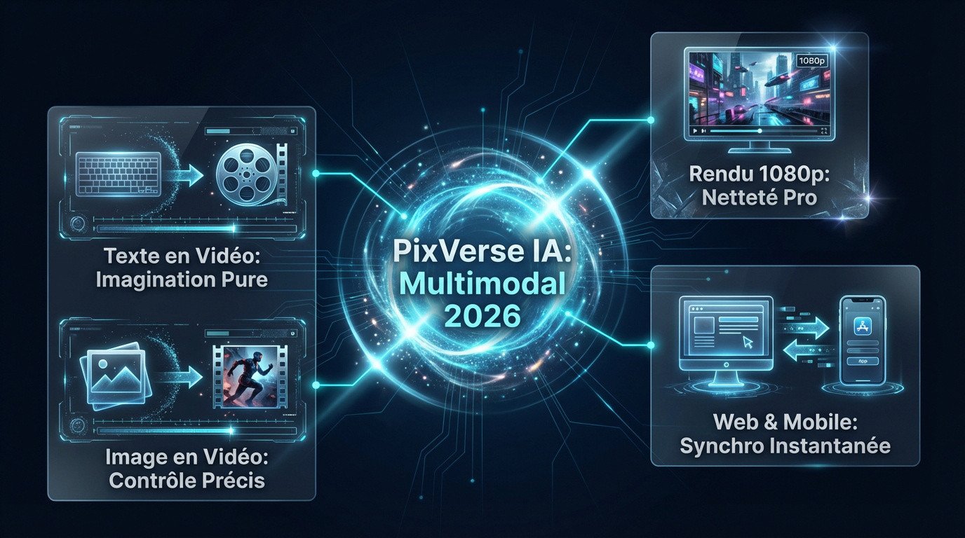 Interface de création vidéo multimodale PixVerse IA offrant une qualité professionnelle