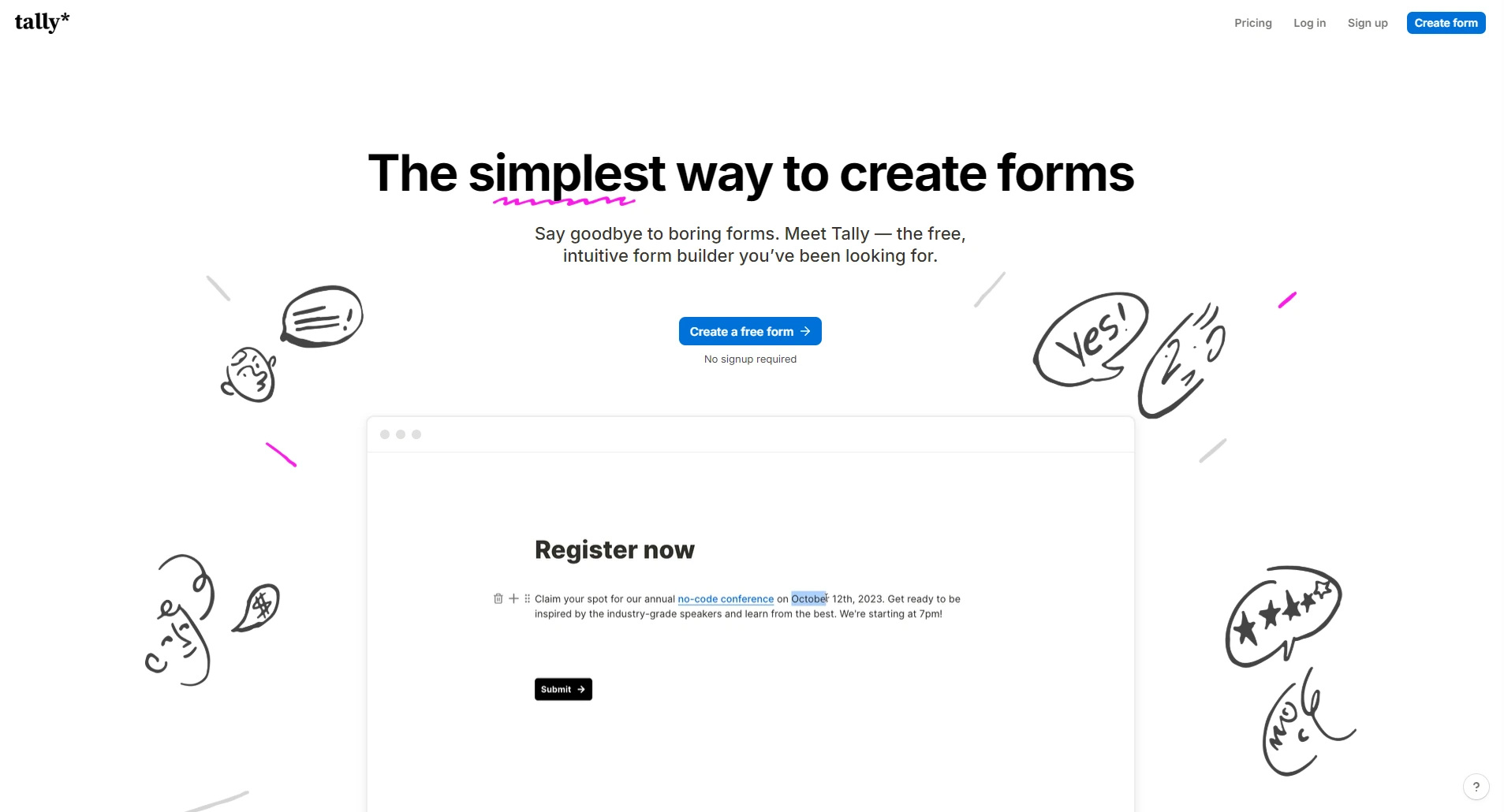 Tally creation de formulaire gratuit