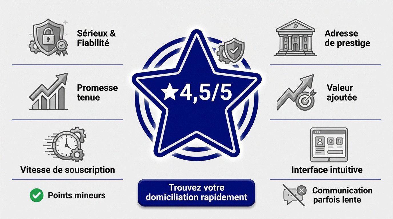 Évaluation globale de 4,5 sur 5 pour le service Ma Domiciliation