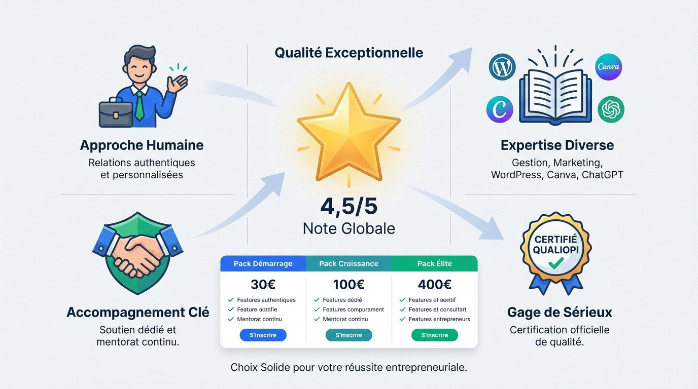 Infographie des services d'accompagnement pour entrepreneurs CréActifs