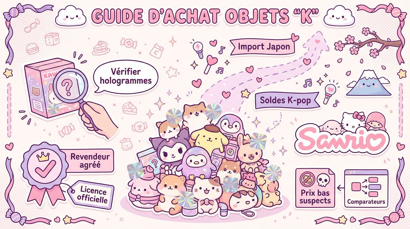 Sélection d'objets de style kawaii et accessoires de collection commençant par la lettre K