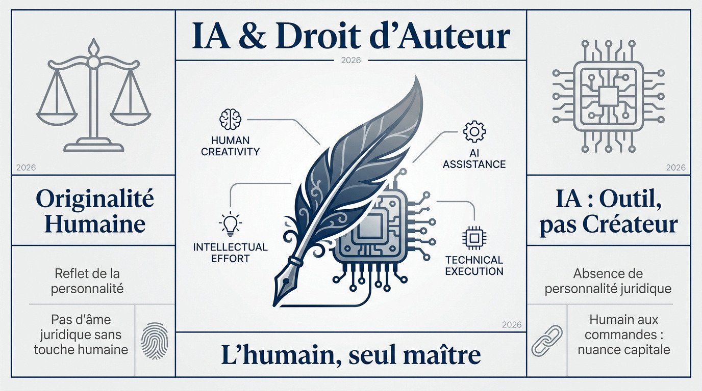 Illustration de la domination créative humaine sur l'IA en droit d'auteur
