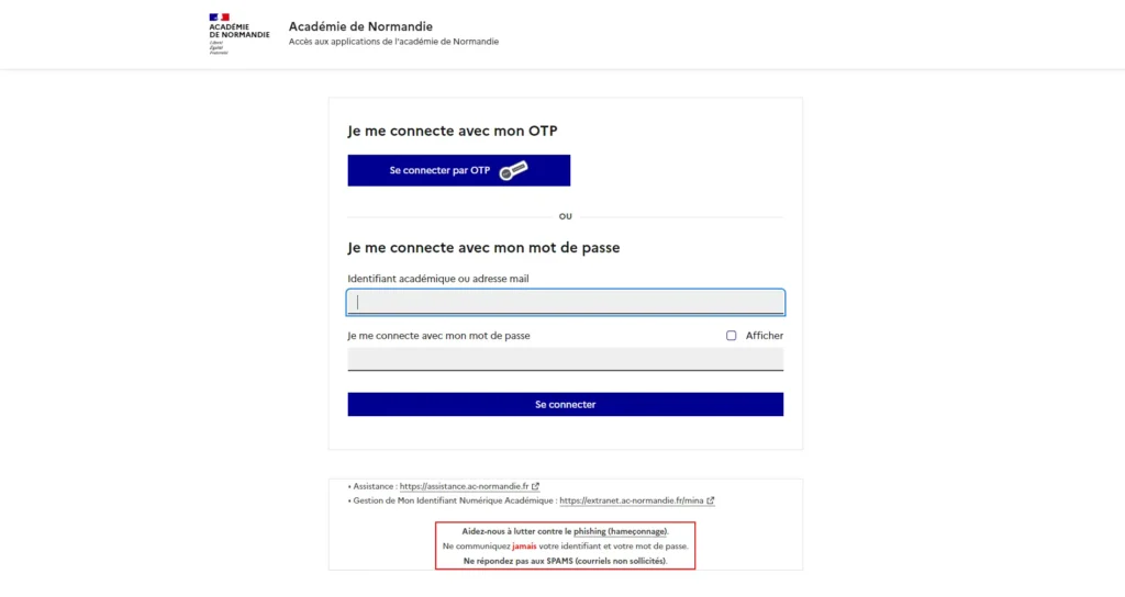 Page de connexion sécurisée webmail AC Normandie identifiant mot de passe