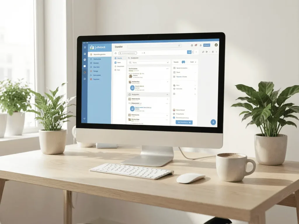 Interface Netcourrier sur écran d'ordinateur bureau professionnel marketing digital netcourier mailo