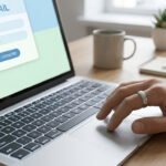 Une personne utilisant un ordinateur portable pour se connecter à une page d'identification de messagerie en ligne.