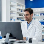 écran Digipharmacie ouvert dans une officine moderne
